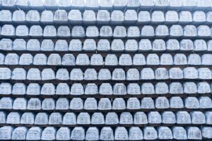 A row of metal ingots used for forging